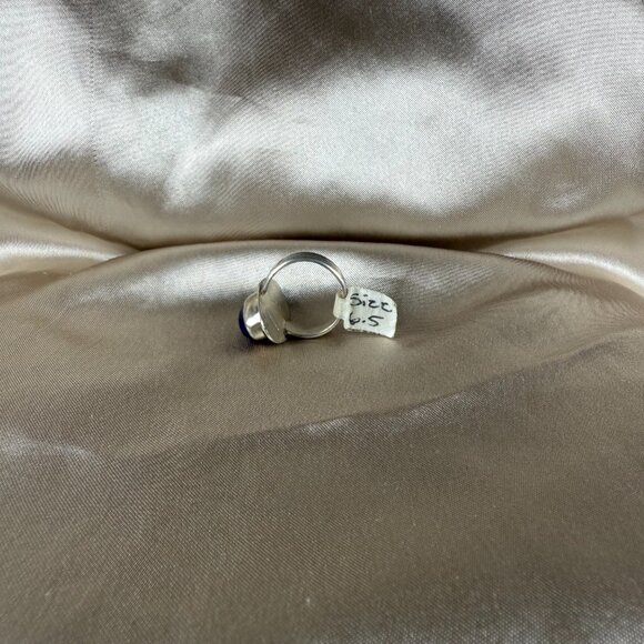 Silver Ring Blue Lapis Lazuli Oval & Red Garnet Round Gemstone Jewelry Size 6.5 - Picture 2 of 4